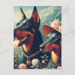 Vintage Niedliche Doberman-Malerei Postkarte