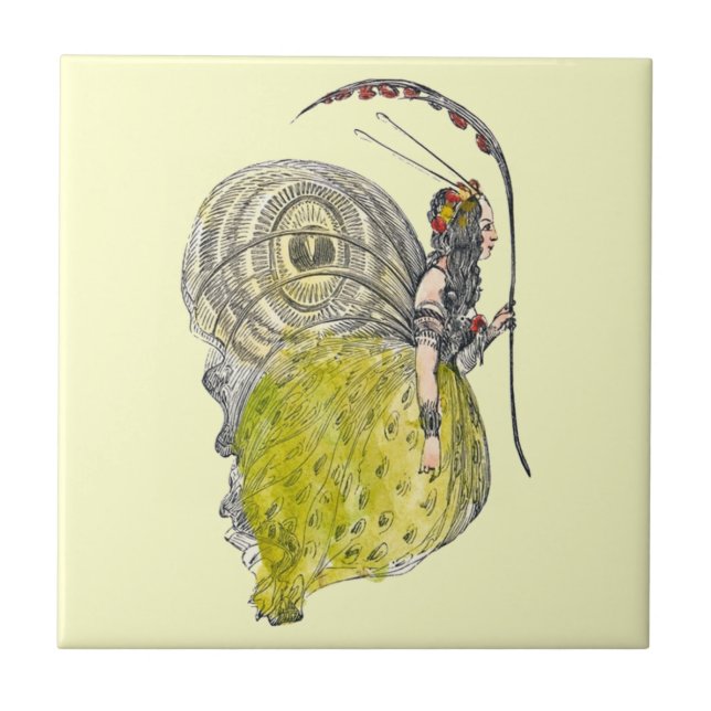 Vintage Niedliche Fantasy Butterfly Fairy mit Flüg Fliese (Vorderseite)