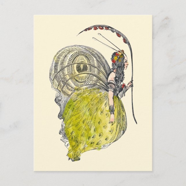 Vintage Niedliche Fantasy Butterfly Fairy mit Flüg Postkarte (Vorderseite)
