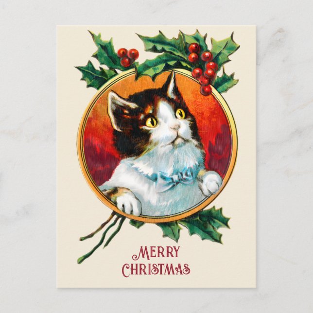 Vintage, niedliche Katzenjause Feiertagspostkarte (Vorderseite)