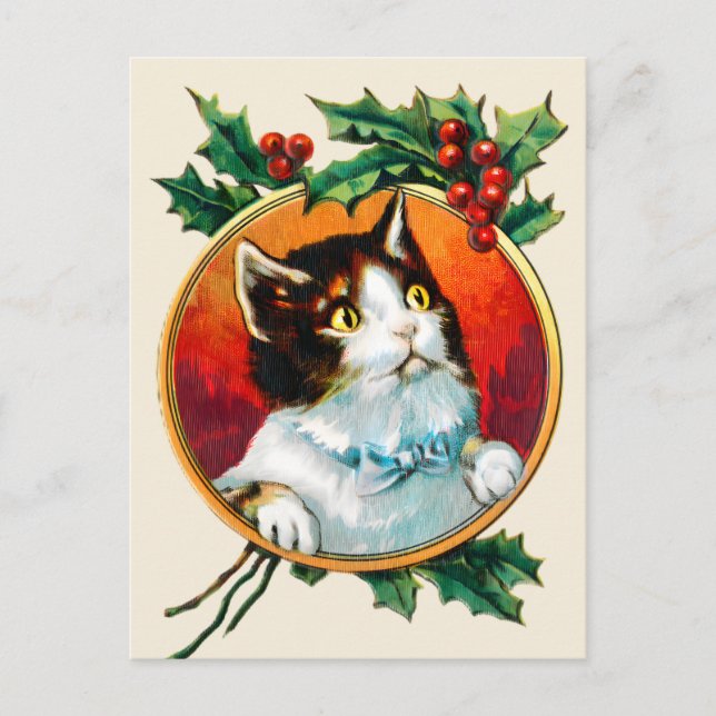 Vintage, niedliche Katzenjause Feiertagspostkarte (Vorderseite)