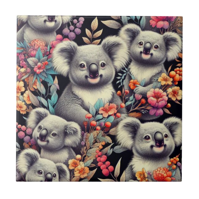 Vintage Niedliche Koala-Malerei Fliese (Vorderseite)