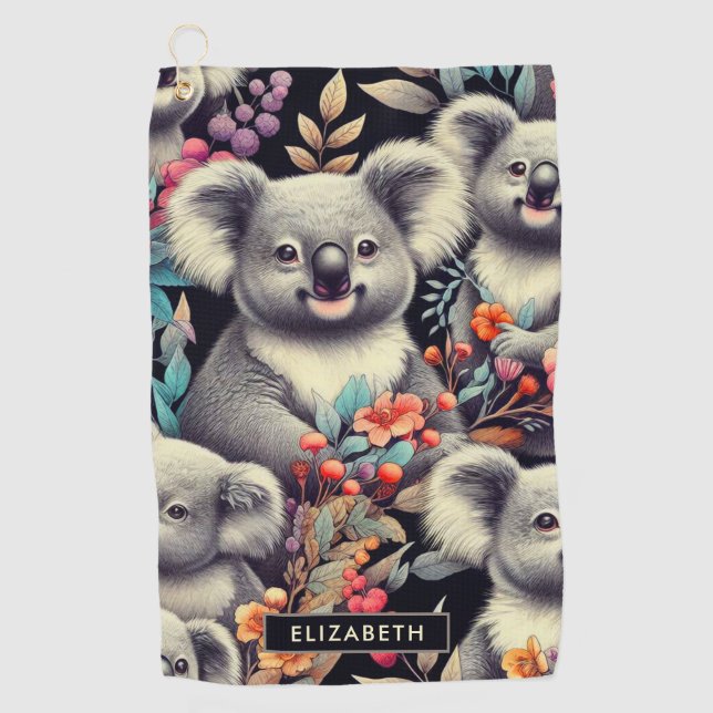 Vintage Niedliche Koala-Malerei Golfhandtuch (Vorderseite)