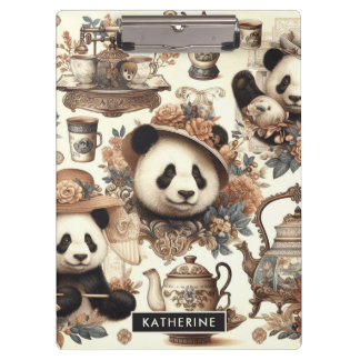 Vintage Niedliche Panda Nahtlose Malerei Klemmbrett