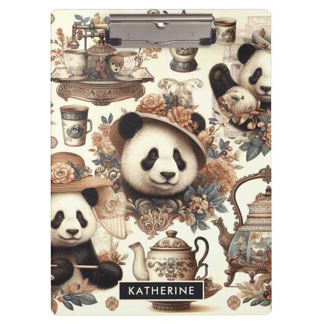 Vintage Niedliche Panda Nahtlose Malerei Klemmbrett (Vorderseite)