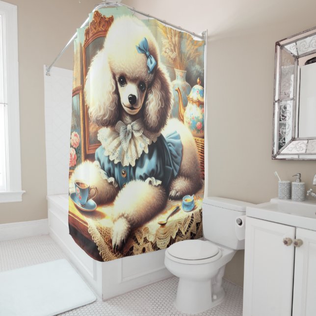Vintage Niedliche Poodle-Malerei Duschvorhang (Beispiel)