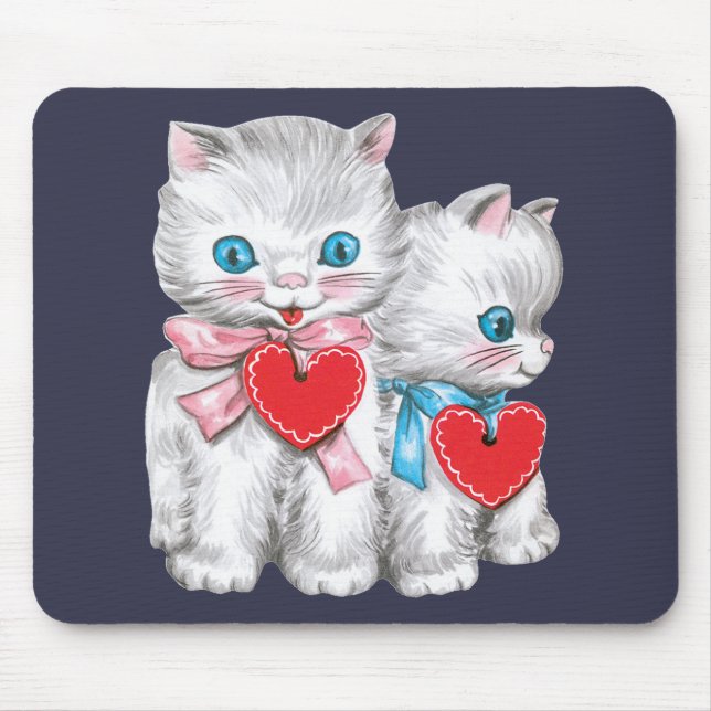 Vintage Niedliche Valentintagskatzen, Retro Kitten Mousepad (Vorne)