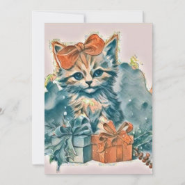 Vintage Niedliche Weihnachtskatze Feiertagskarte