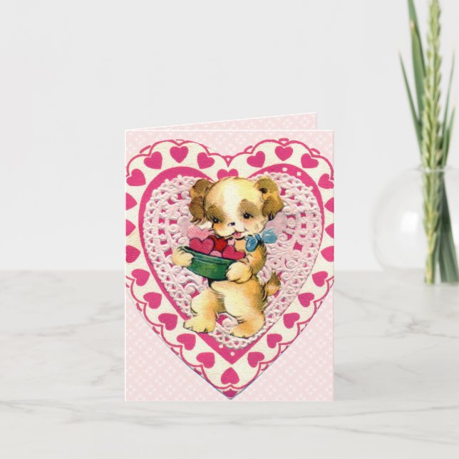 Vintage Niedliche Welpenvalentkarte Feiertagskarte (Vorderseite)