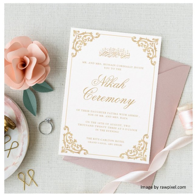 Vintage Nikah Gold Islamische Hochzeit Einladung (Von Creator hochgeladen)