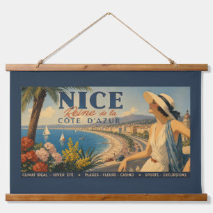 Vintage Nizza Reine Côte d'Azur Wandteppich Mit Holzrahmen