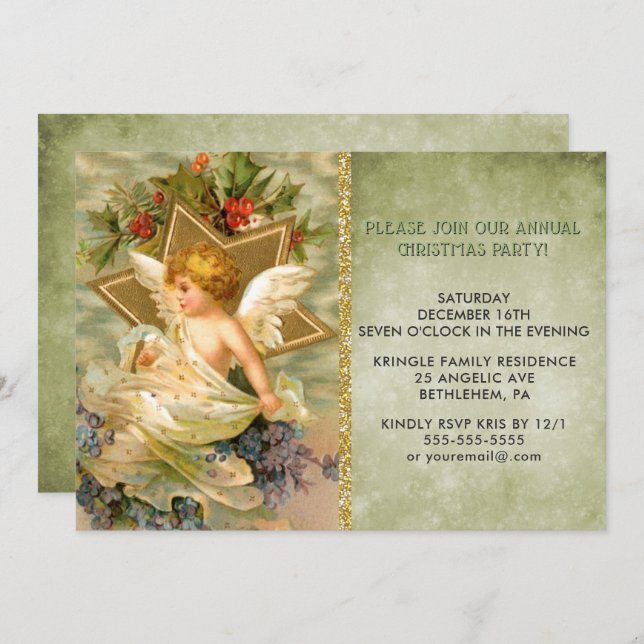 Vintage Noël Angel Fête Invitation (Devant / Derrière)