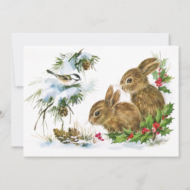 Vintage Noël Bunnies Invitation (Devant)