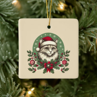 Vintage Noël Chat en céramique ornement