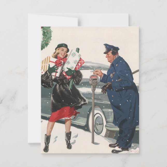 Vintage Noël, dame et policier Invitation (Devant)