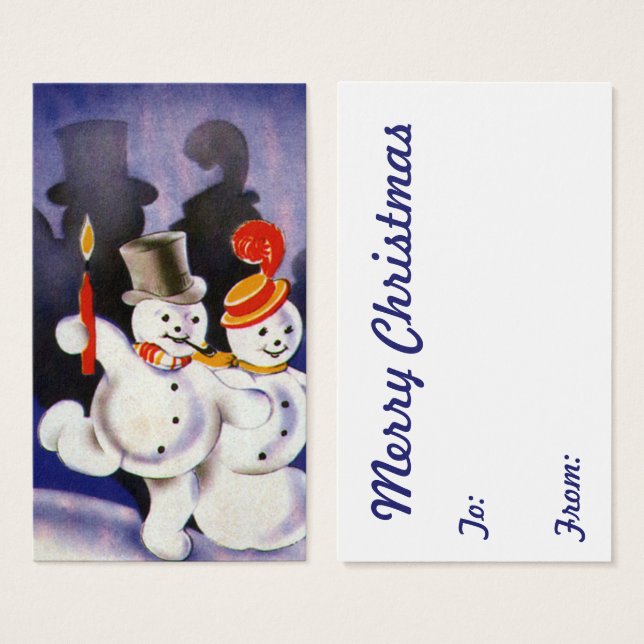 Vintage Noël Dancing Snowmen avec bougies (Devant & derrière)
