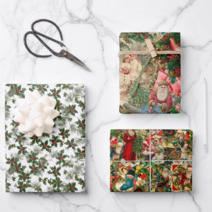 Vintage Noël emballage papier trio