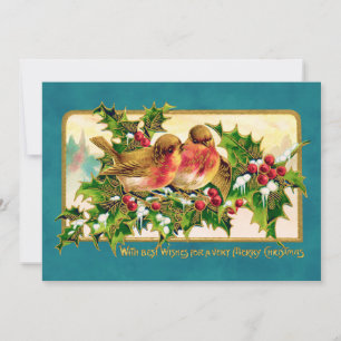 Vintage Noël Greeting Oiseaux Carte Holly Note
