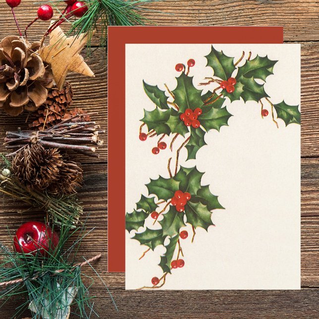Vintage Noël, Holly Red Berries Invitation (Créateur téléchargé)