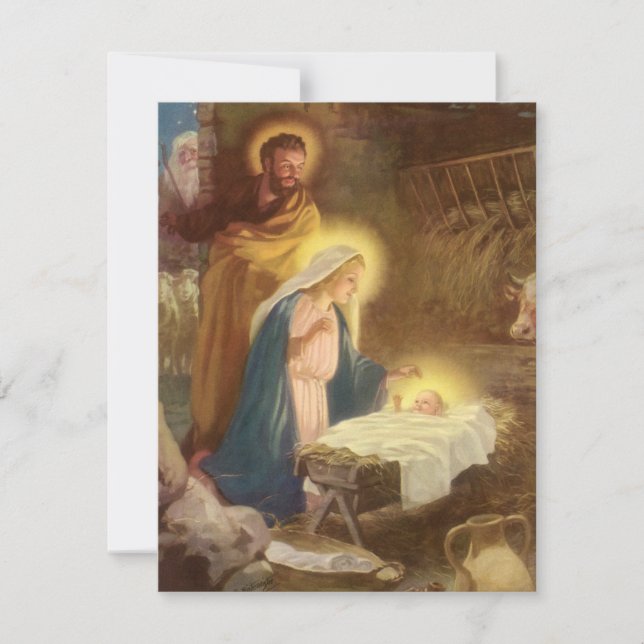 Vintage Noël Nativité Scène Fête Invitation (Devant)