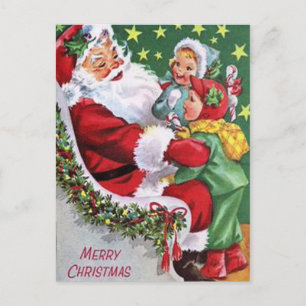 Vintage Noël Père Noël enfant Carte postale