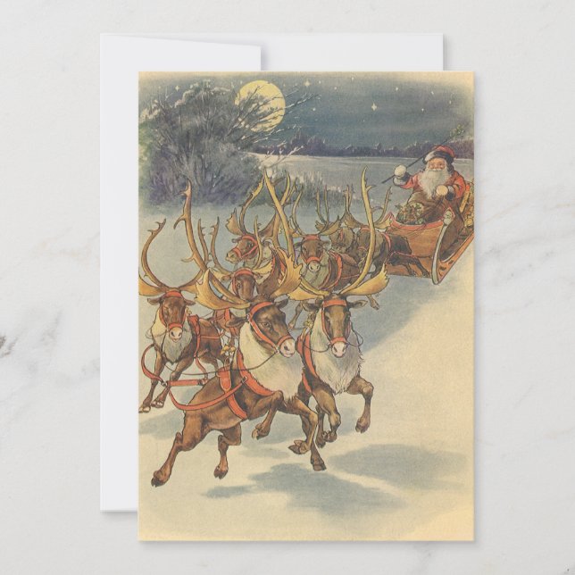 Vintage Noël Père Noël Reindeer Invitation (Devant)