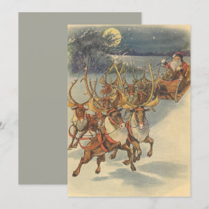 Vintage Noël Père Noël Reindeer Invitation
