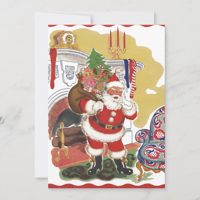 Vintage Noël, Retro Santa Claus Invitation (Devant)