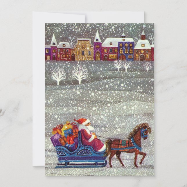 Vintage Noël, Santa Claus Sleigh Invitation (Devant)