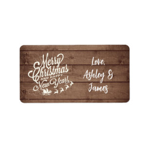 Vintage Noël Script Grange Étiquette cadeau en boi