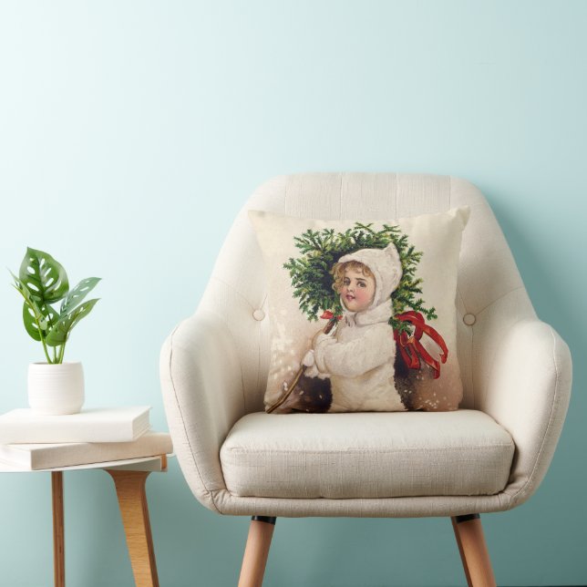 Vintage Noël Vacances enfant coussin (Chaise)