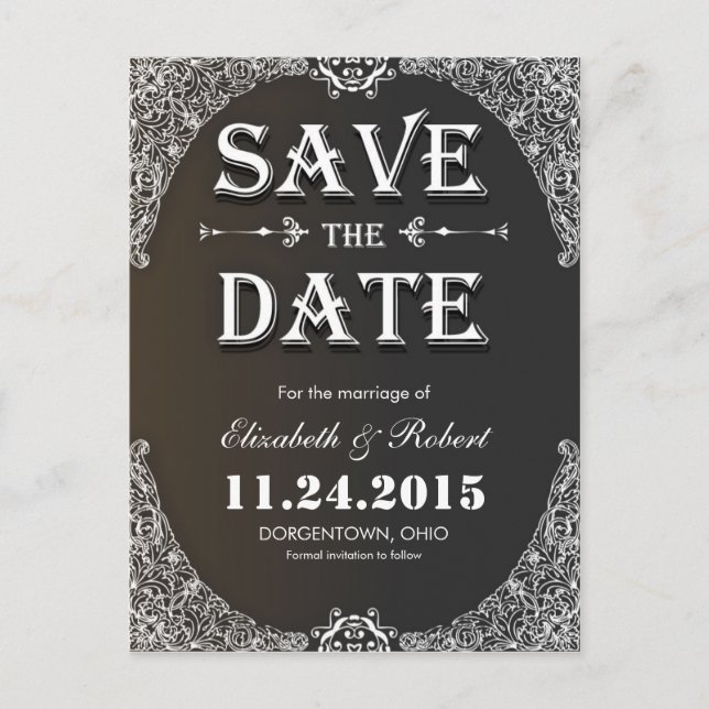 vintage noir enregistrer la date annonce carte pos (Devant)