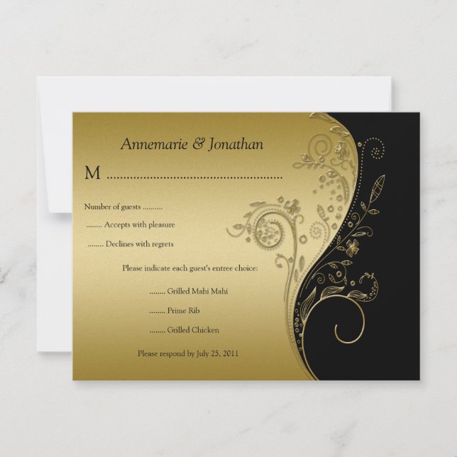 Vintage noir et or Floral RSVP (Devant)