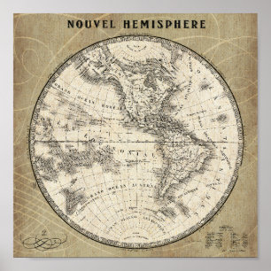 Vintage Nordhemisphäre-Karte Poster