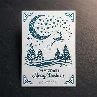 Vintage Nordic Rentier Mond Weihnachtsgruß Feiertagskarte