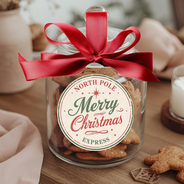 Vintage Nordpol Frohe Weihnachten Express Runder Aufkleber (Von Creator hochgeladen)