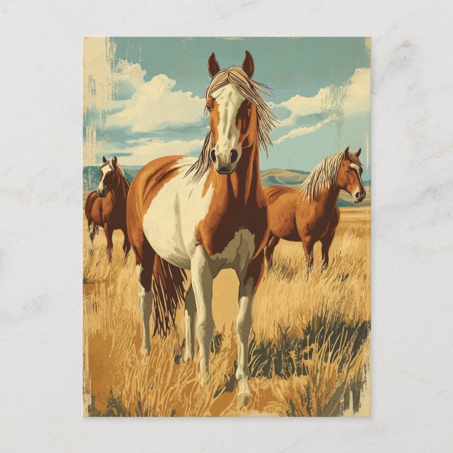 Vintage North America Wildhorses  Postkarte (Vorderseite)