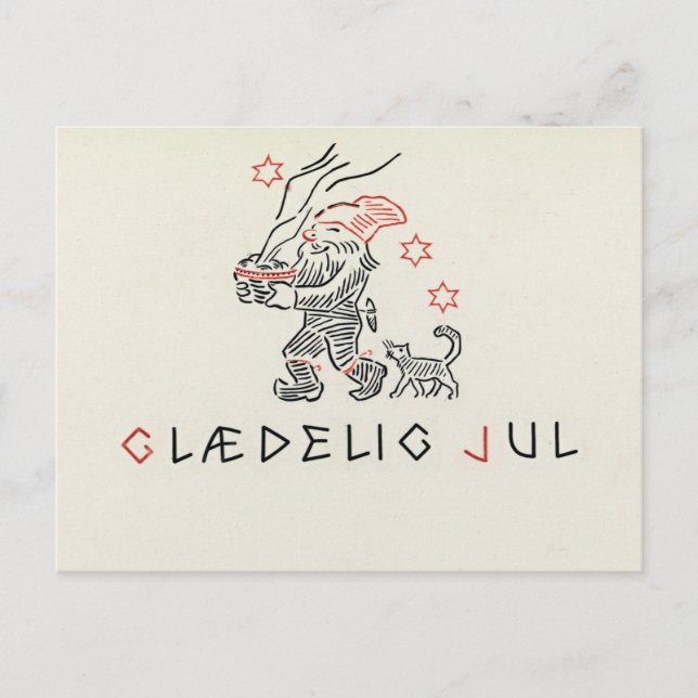 Vintage Norwegische Weihnachtskarte Glaedelig Jul Postkarte (Vorderseite)