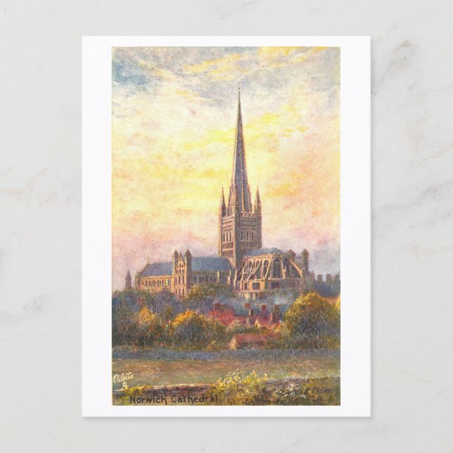 Vintage Norwich Cathedral Postkarte (Vorderseite)