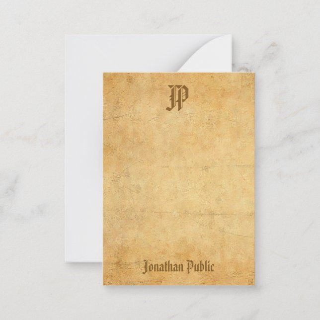 Vintage Nostalgie-Vorlage für Monogramm Mitteilungskarte (Vorderseite)