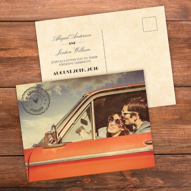 Vintage nostalgische Hochzeit Einladungspostkarte (Von Creator hochgeladen)