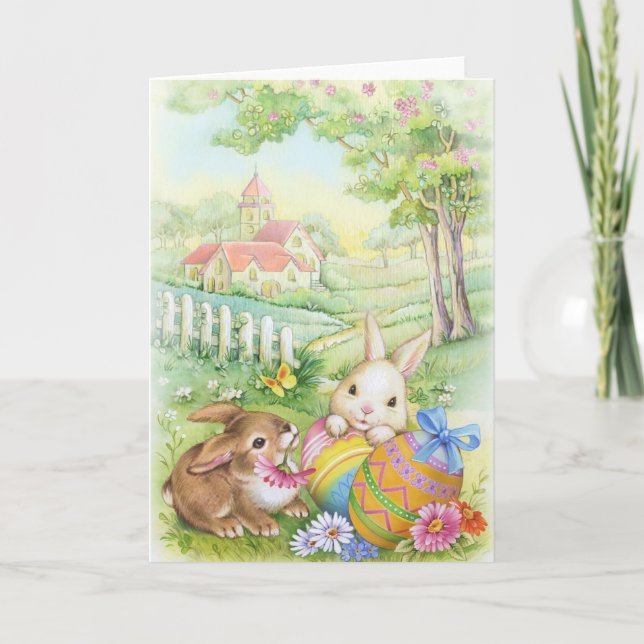 Vintage, nostalgische Osterhasen Feiertagskarte (Vorderseite)