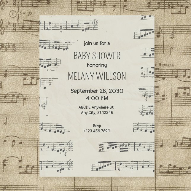 Vintage Noten aus Papier, Babydusche Einladung (Von Creator hochgeladen)