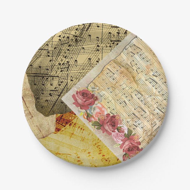 Vintage Noten, Klaviermusik Pappteller (Vorderseite)