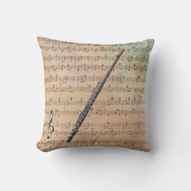 Vintage Noten mit Flute Kissen (Vorderseite)
