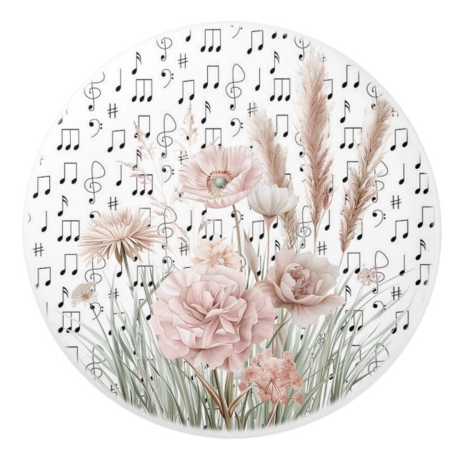 Vintage Noten mit rosa Wildblumen Keramikknauf (Vorderseite)