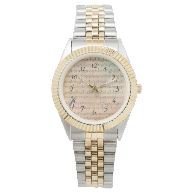 Vintage Noten mit Trombone Armbanduhr (Vorderseite)