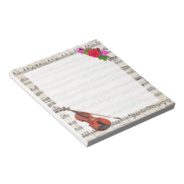 Vintage Noten mit Violine und Rose Notizblock (angewinkelt)