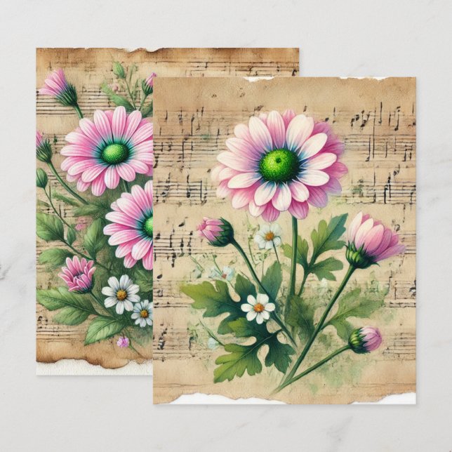 Vintage Noten Pink & Green Daisies Scrapbook (Vorne/Hinten)