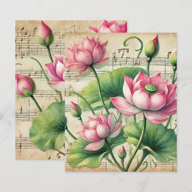 Vintage Noten Pink & Green Lotus Scrapbook (Vorne/Hinten)